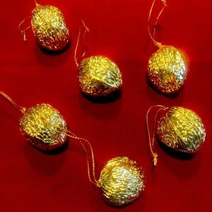 6 Gold Walnut Ornaments